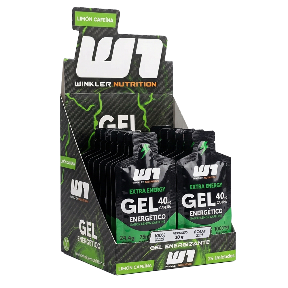 Gel Energético Winkler Sabor Limón Cafeína - Caja 24 unidades