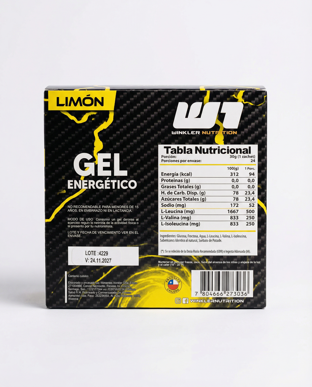 24x Gel Energético Winkler Sabor Limón - Caja 24 unidades