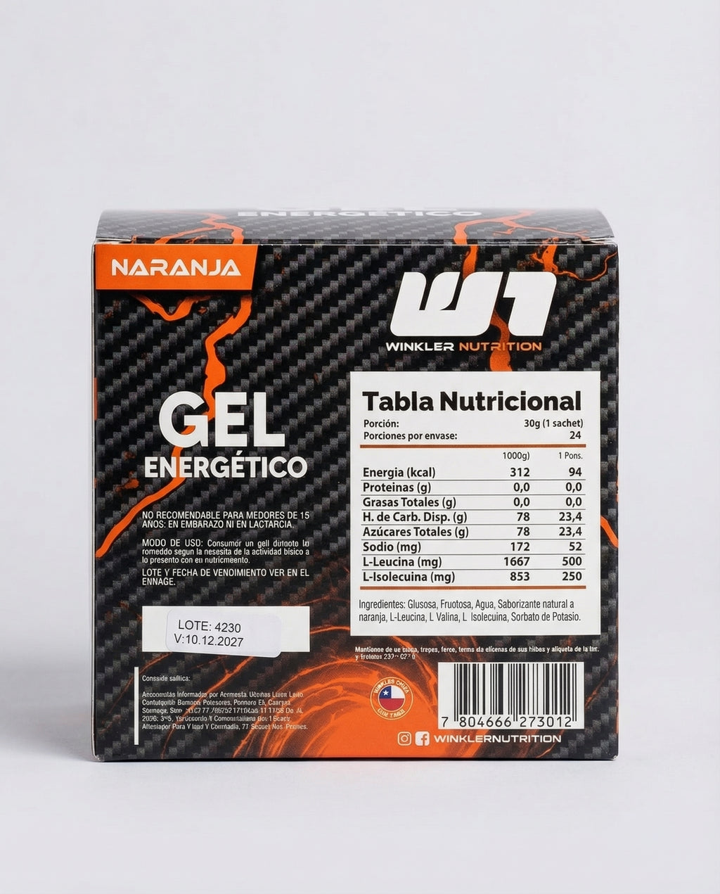 24x Gel Energético Winkler Sabor Naranja - Caja 24 unidades