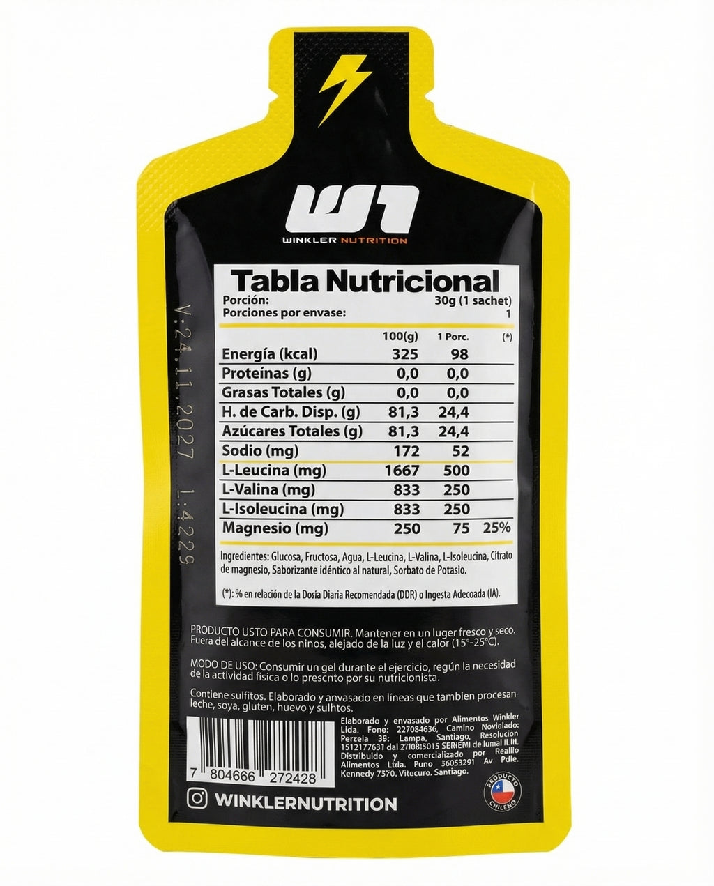 12x Gel Energético Winkler Sabor Limón - Pack x 12 Unidades
