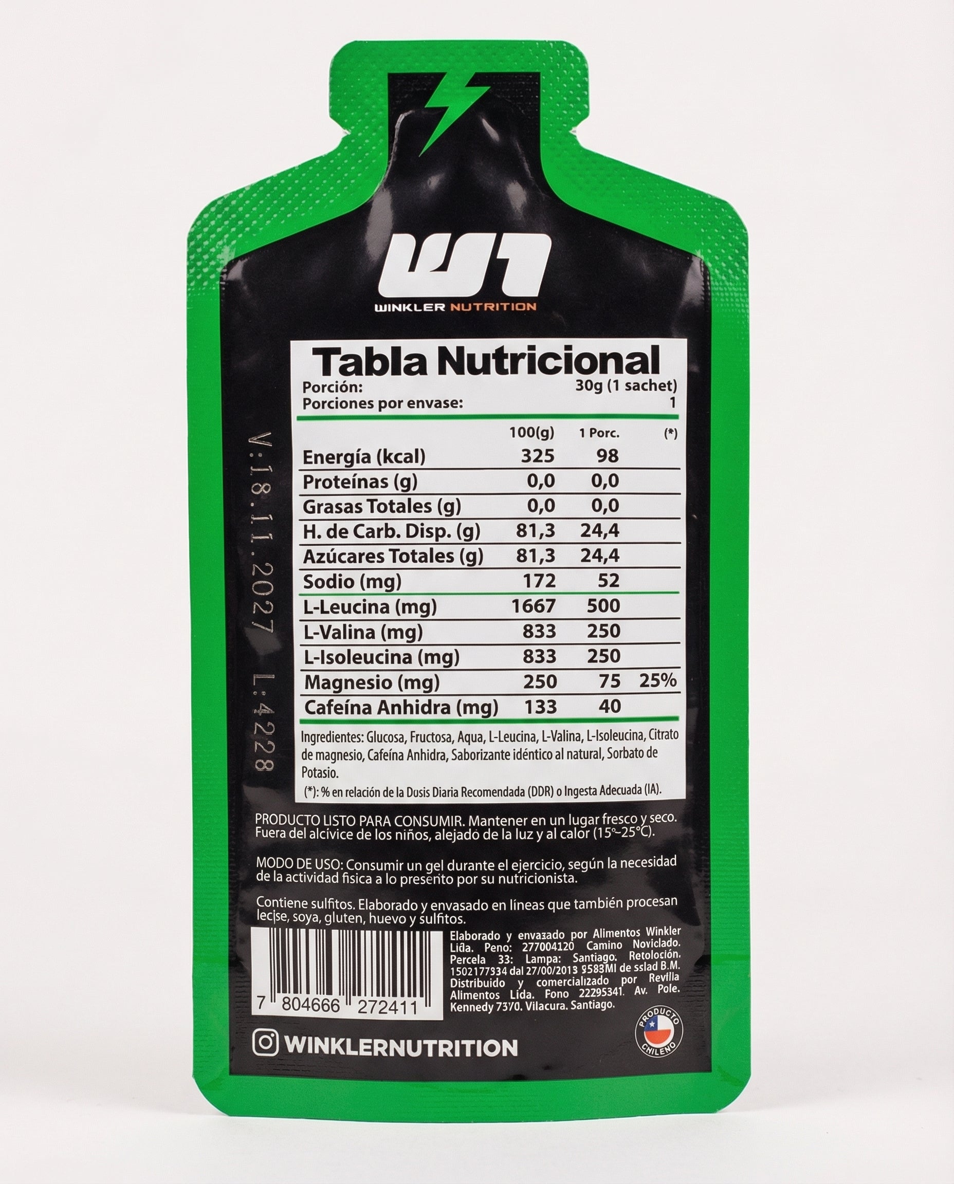 Gel Energético Winkler Sabor Limón Cafeína - Caja 24 unidades