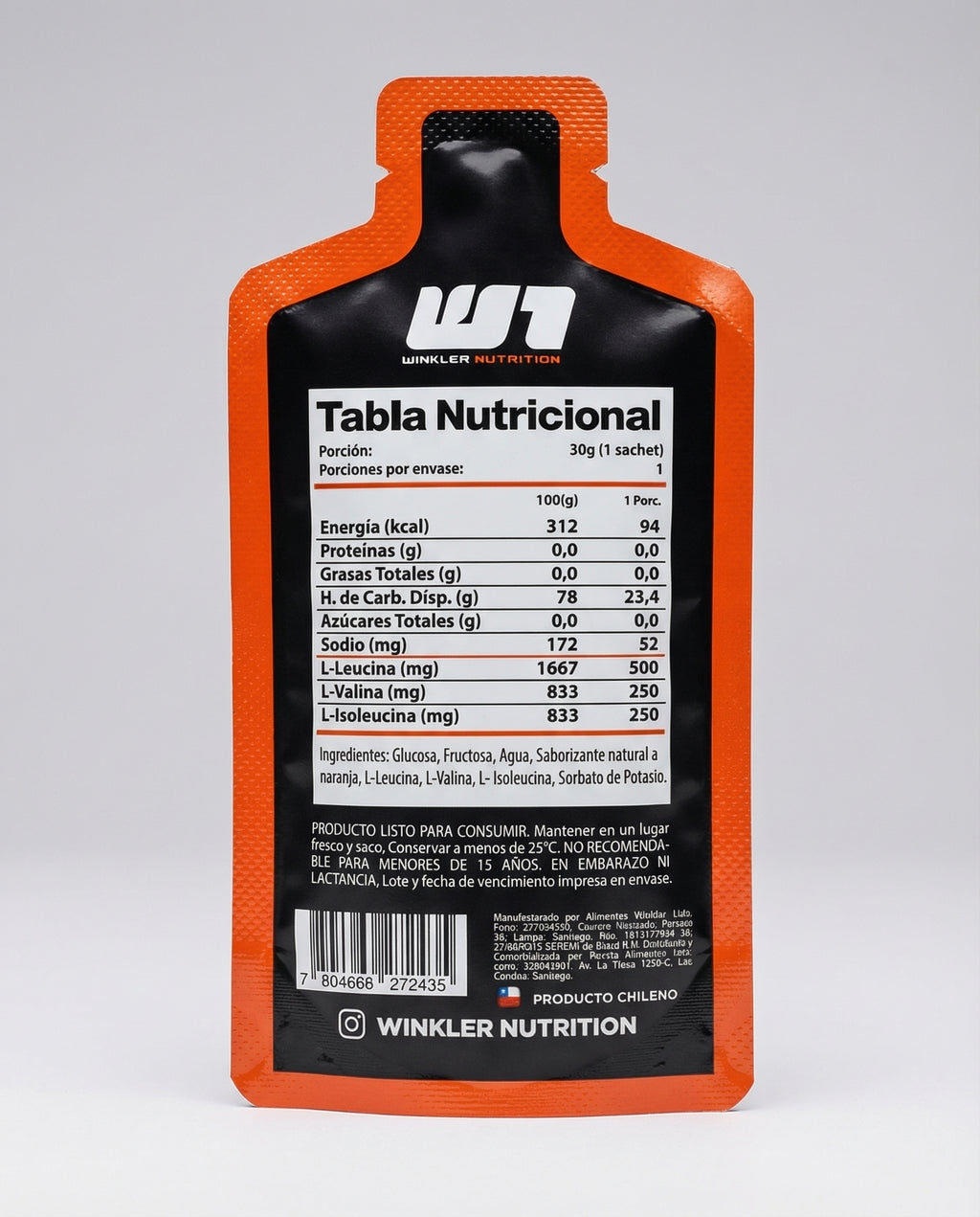12x Gel Energético Winkler Sabor Naranja - Pack x 12 Unidades