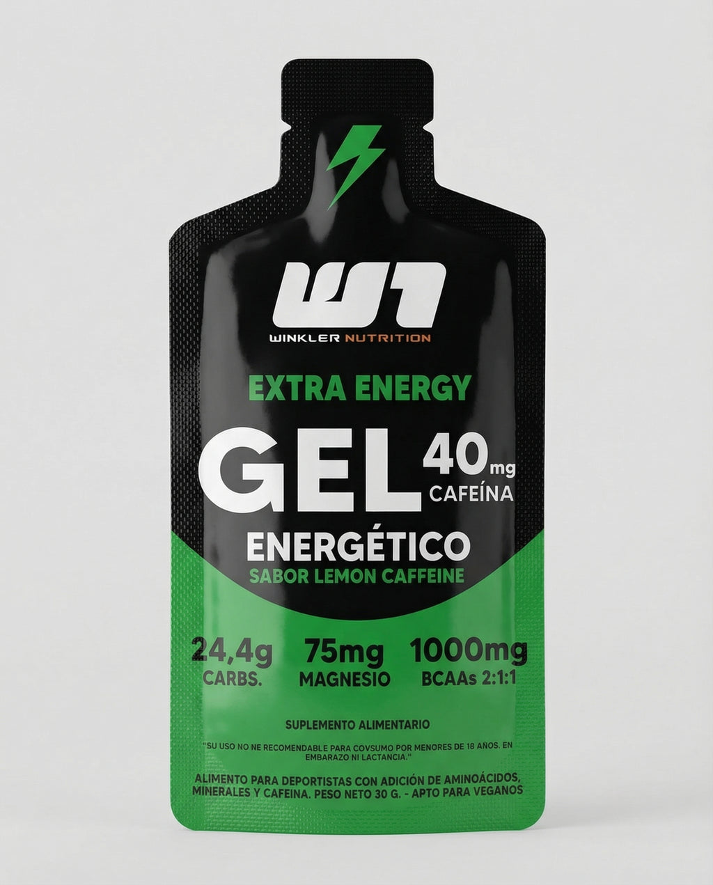 Gel Energético Winkler Sabor Limón Cafeína - Caja 24 unidades